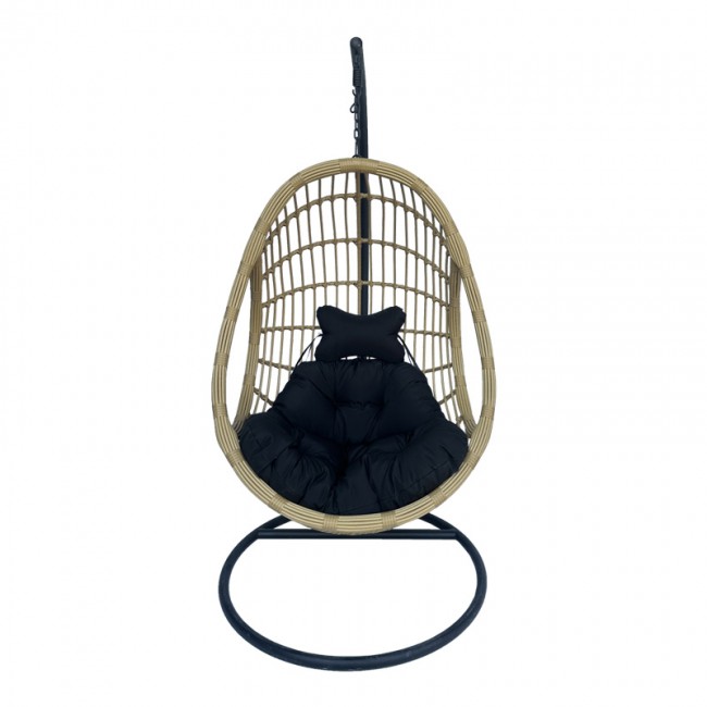 Κούνια φωλιά με βάση Cungo pakoworld μέταλλο μαύρο- pe rattan μπεζ με μαύρο μαξιλάρι 125x105x195εκ