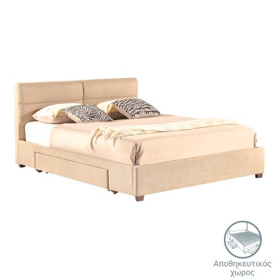 Κρεβάτι διπλό Anay pakoworld με συρτάρι ύφασμα σομόν 160x200εκ