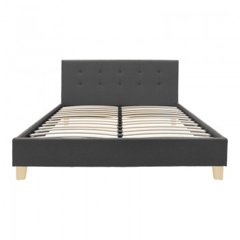 Κρεβάτι Mago pakoworld ύφασμα σε ανθρακί απόχρωση με ξύλινο πόδι 160x200εκ