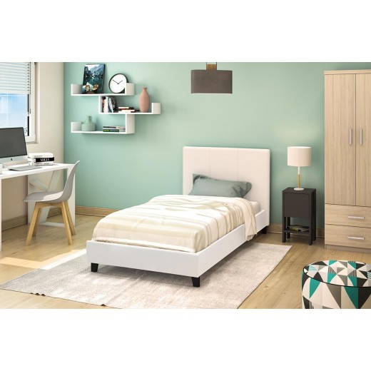 Κρεβάτι Nevil pakoworld 100x200 PU χρώμα λευκό ματ