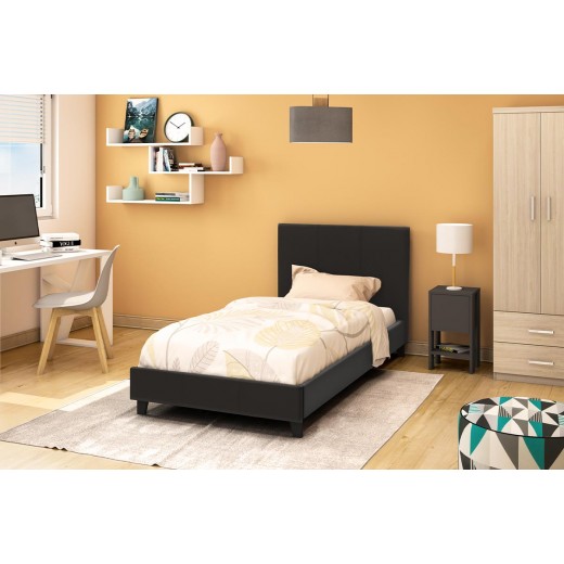 Κρεβάτι Nevil pakoworld 100x200 PU χρώμα μαύρο ματ