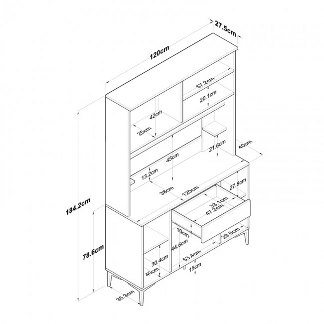 Ντουλάπια κουζίνας Cordie pakoworld λευκό μελαμίνης 120x40x184.2εκ