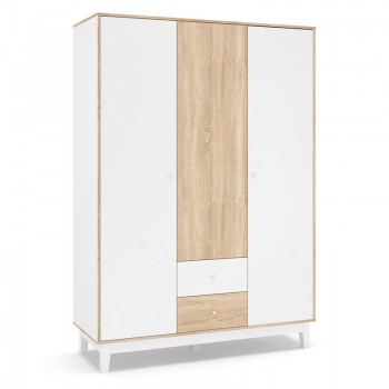 Ντουλάπα Awell pakoworld τρίφυλλη sonoma-λευκό 153.5x54.5x216εκ
