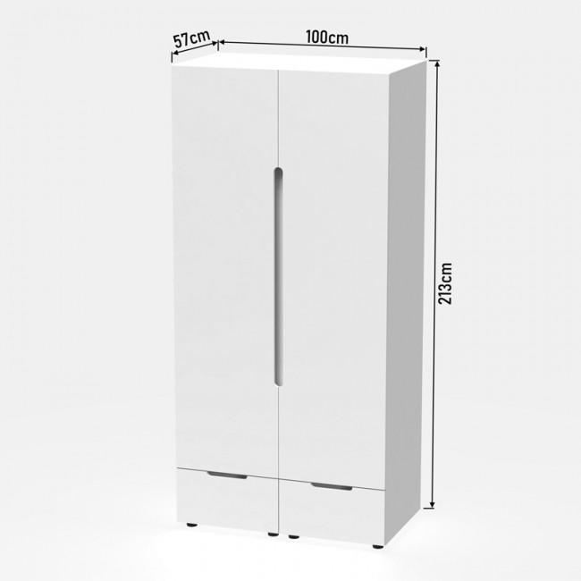 Ντουλάπα δίφυλλη Afina pakoworld mdf σε λευκή glossy απόχρωση 100x57x213εκ