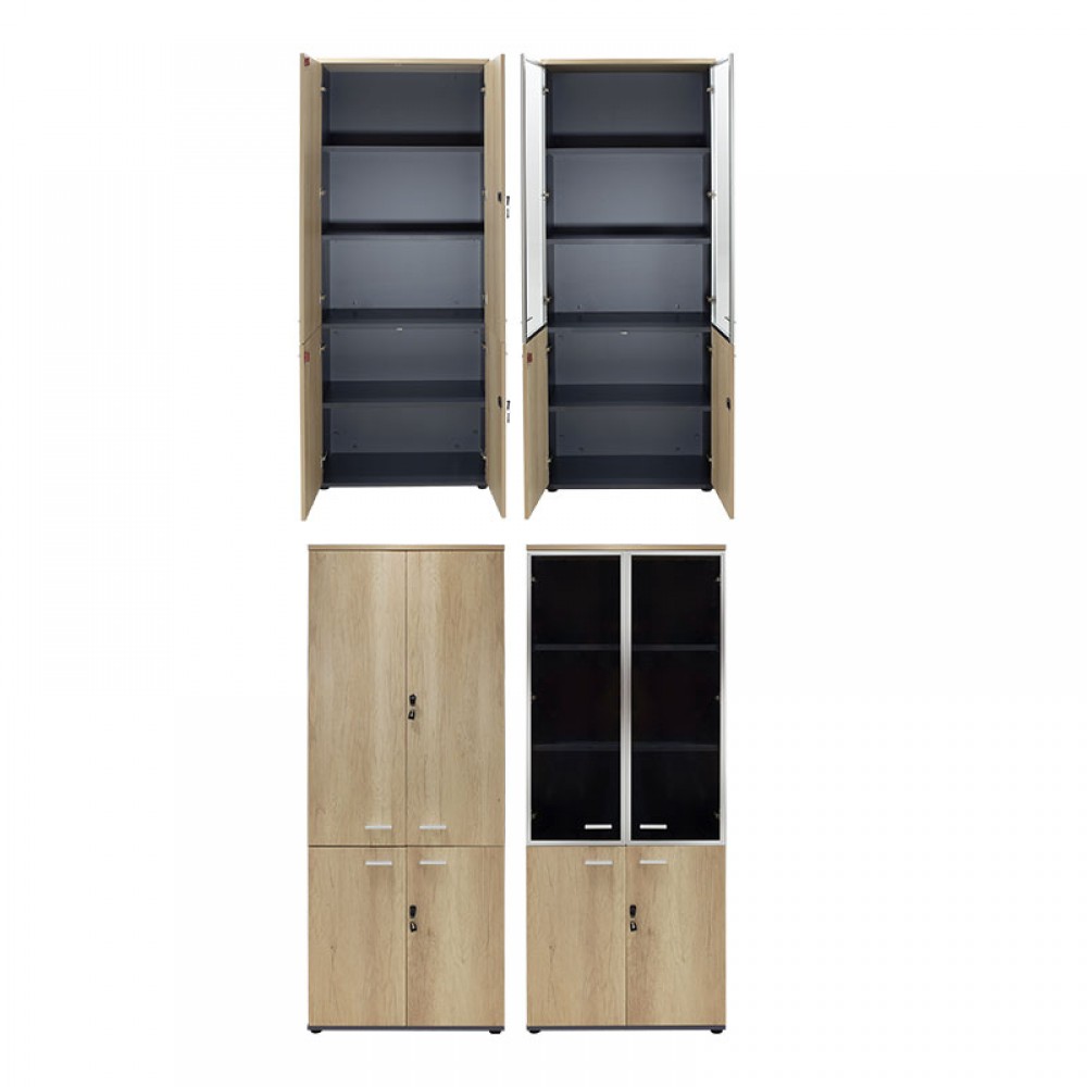 Nτουλάπα γραφείου τετράφυλλη με 4 πόρτες Lotus pakoworld χρώμα φυσικό-ανθρακί 160x40,5x200εκ