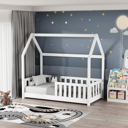 Παιδικό κρεβάτι Bambie με κιγκλίδωμα τ.Montessori pakoworld ξύλο πεύκου σε λευκή απόχρωση 70x140εκ