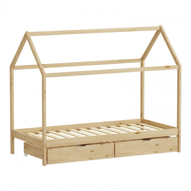 Παιδικό κρεβάτι Mellin τ.Montessori με 2 συρτάρια pakoworld ξύλο πεύκου σε φυσική απόχρωση 90x190εκ