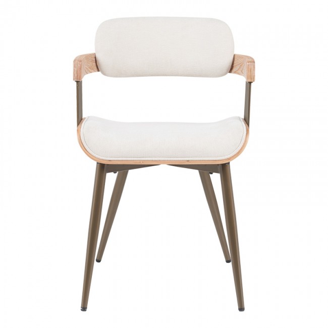 Πολυθρόνα Cameo pakoworld μέταλλο μπρονζέ-white-wash ξύλο-μπέζ ύφασμα 53x49.5x75.5εκ
