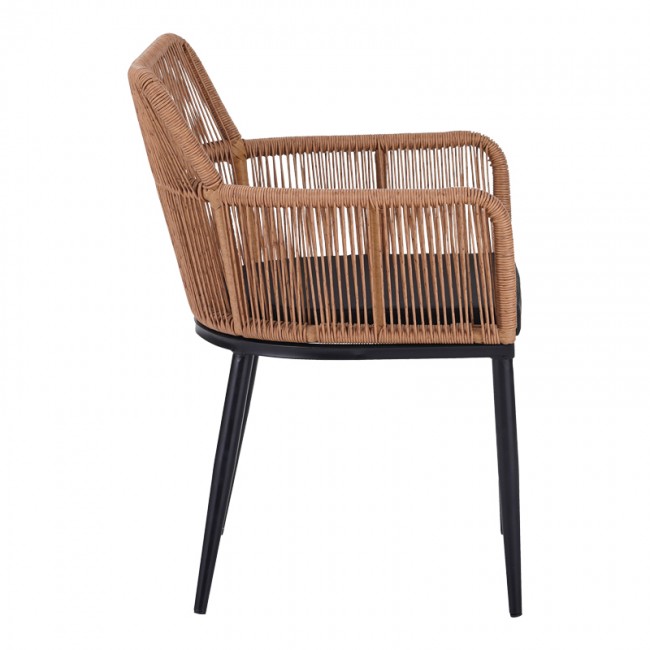 Πολυθρόνα Naoki pakoworld pe rattan -metal σε φυσική απόχρωση με μαύρα πόδια/μαξιλάρι 59x62.5x78εκ
