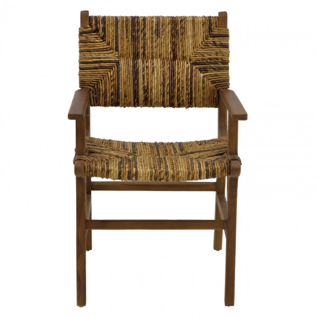 Πολυθρόνα Refane pakoworld φυσικό teak ξύλο-ψάθα 55x60x85εκ