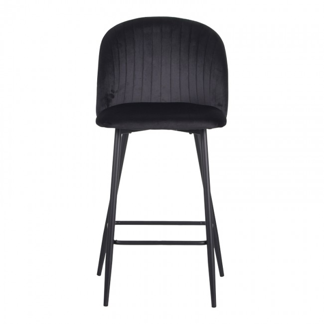 Σκαμπό μπαρ Barow pakoworld βελούδο σε μαύρη απόχρωση με μαύρα μεταλλικά πόδια 53x46.5x96.5