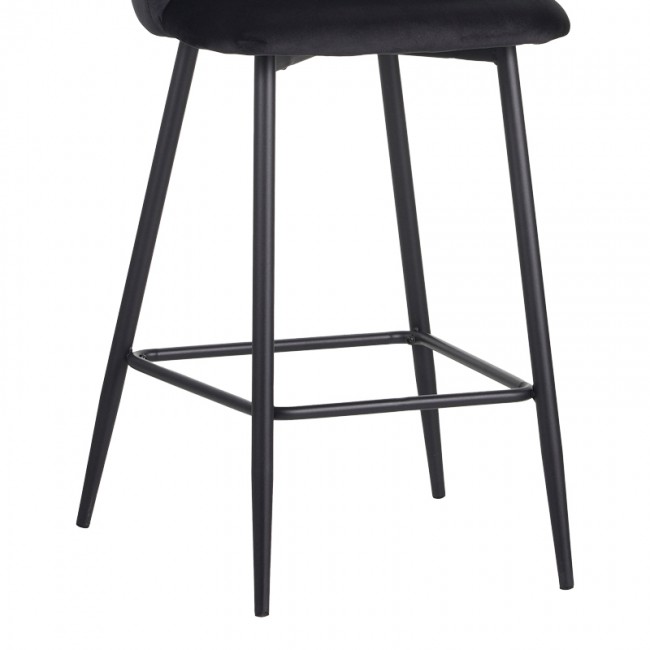 Σκαμπό μπαρ Barow pakoworld βελούδο σε μαύρη απόχρωση με μαύρα μεταλλικά πόδια 53x46.5x96.5