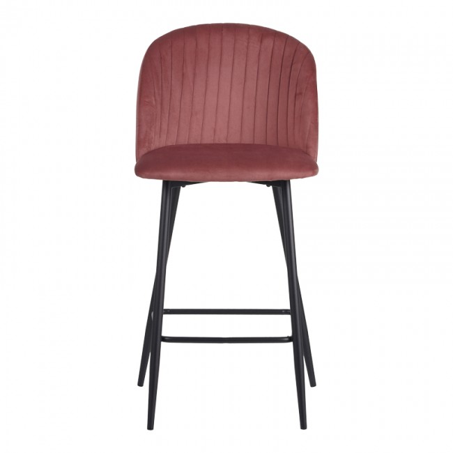Σκαμπό μπαρ Barow pakoworld βελούδο σε σάπιο μήλο απόχρωση με μαύρα μεταλλικά πόδια 53x46.5x96.5