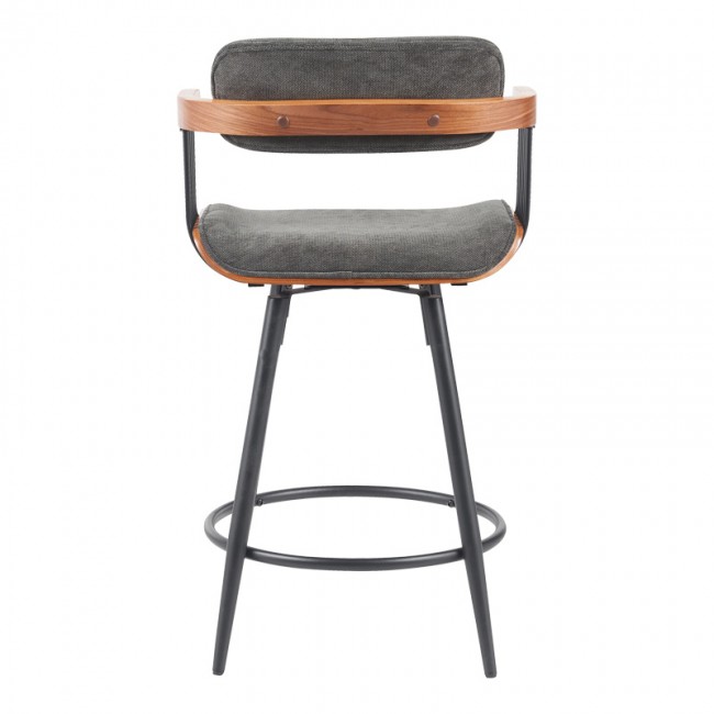 Σκαμπό μπαρ Cameo pakoworld περιστρεφόμενο μέταλλο μαύρο-καρυδί ξύλο-ανθρακί ύφασμα 53x50x93εκ