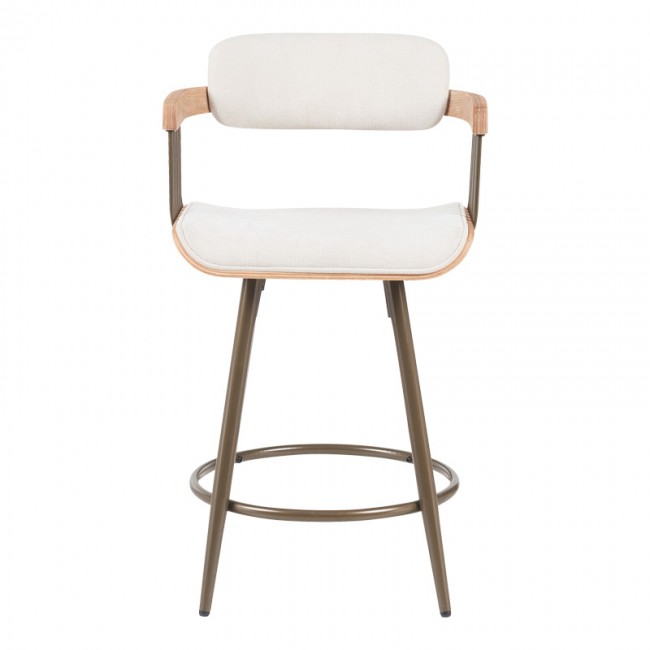 Σκαμπό μπαρ Cameo pakoworld περιστρεφόμενο μέταλλο μπρονζέ-white-wash ξύλο-μπέζ ύφασμα 53x50x93εκ