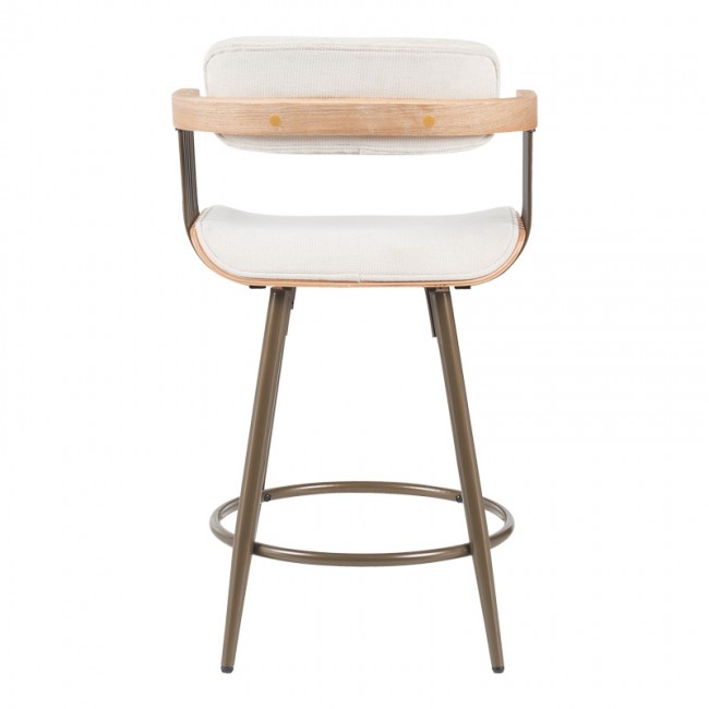 Σκαμπό μπαρ Cameo pakoworld περιστρεφόμενο μέταλλο μπρονζέ-white-wash ξύλο-μπέζ ύφασμα 53x50x93εκ