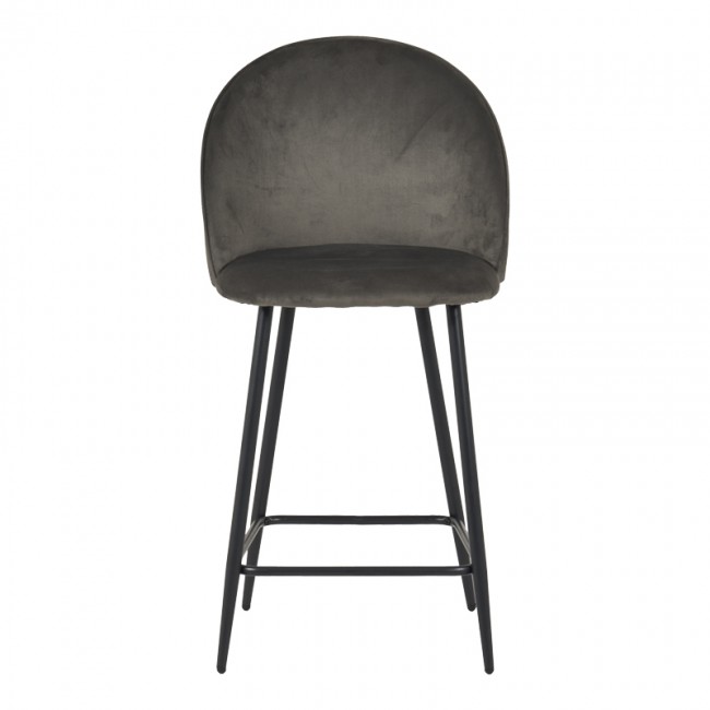 Σκαμπό μπαρ μεσαίου ύψους Perch pakoworld βελούδο σε ανθρακί απόχρωση με μαύρα μεταλλικά πόδια 50x43x99εκ