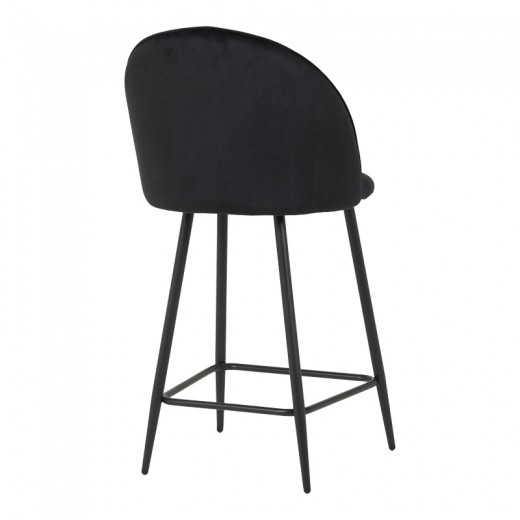 Σκαμπό μπαρ μεσαίου ύψους Perch pakoworld βελούδο σε μαύρη απόχρωση με μαύρα μεταλλικά πόδια 50x43x99εκ