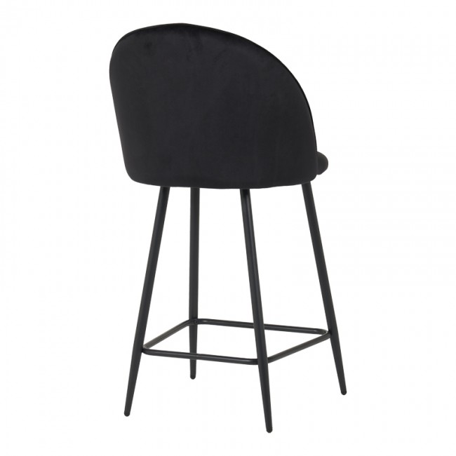 Σκαμπό μπαρ μεσαίου ύψους Perch pakoworld βελούδο σε μαύρη απόχρωση με μαύρα μεταλλικά πόδια 50x43x99εκ