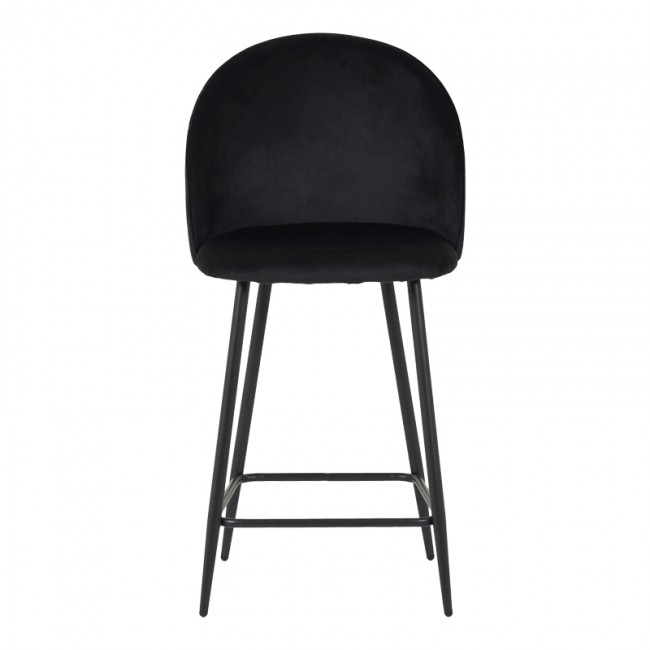 Σκαμπό μπαρ μεσαίου ύψους Perch pakoworld βελούδο σε μαύρη απόχρωση με μαύρα μεταλλικά πόδια 50x43x99εκ