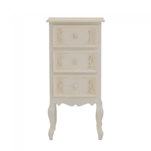 Κομοδίνο Pazlen Inart mdf σε λευκή αντικέ απόχρωση 40x34.5x82εκ