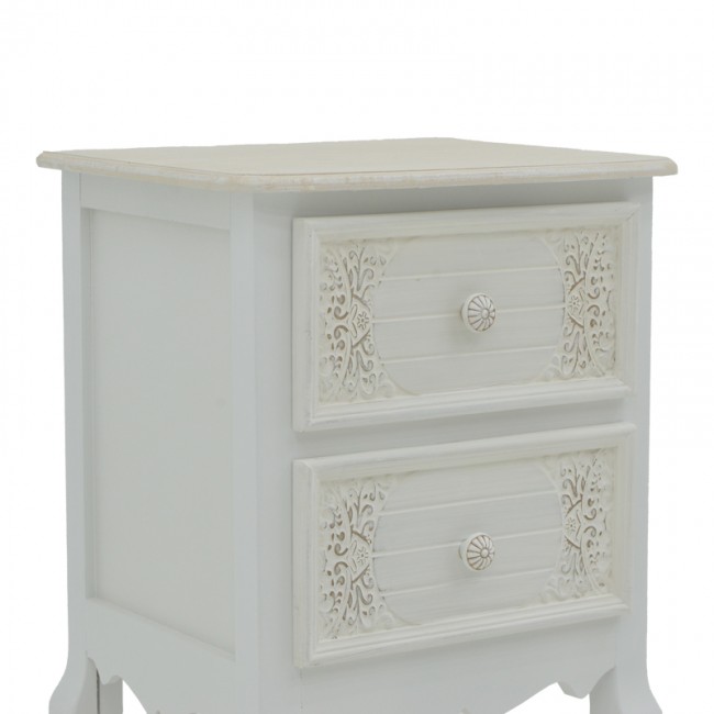 Κομοδίνο Pazlen Inart mdf σε λευκή αντικέ απόχρωση 40x45x65εκ