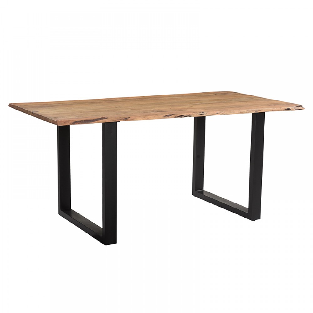 Τραπέζι Slim pakoworld μασίφ ξύλο ακακίας καρυδί-πόδι μαύρο 180x90x75.6εκ