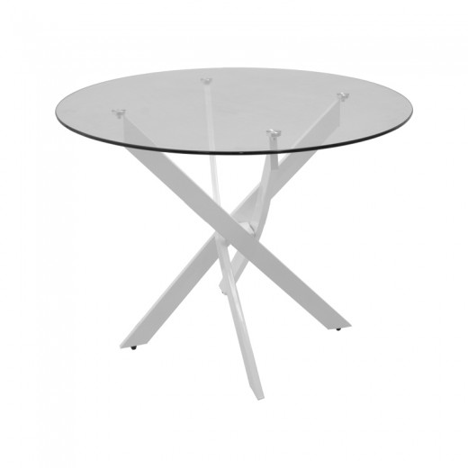 Τραπέζι Antoro pakoworld γυαλί και μεταλλικά πόδια σε λευκή απόχρωση Φ80x75εκ