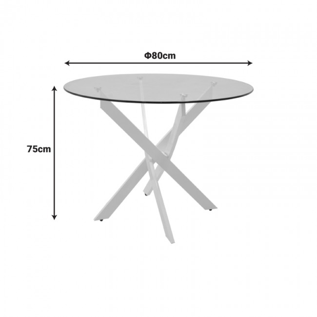 Τραπέζι Antoro pakoworld γυαλί και μεταλλικά πόδια σε λευκή απόχρωση Φ80x75εκ