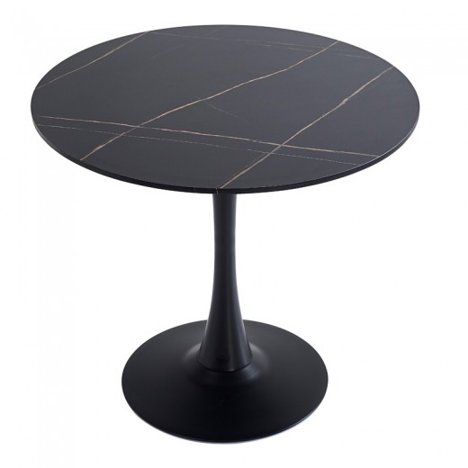 Τραπέζι Balou II pakoworld MDF σε  απόχρωση  μαύρο μαρμάρου Φ80x75εκ