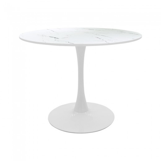 Tραπέζι Balou pakoworld mdf σε λευκή απόχρωση με όψη μαρμάρου Φ80x73εκ