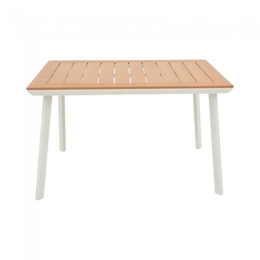Τραπέζι Griffith pakoworld λευκό αλουμίνιο και plywood σε φυσική απόχρωση 120x80x74εκ