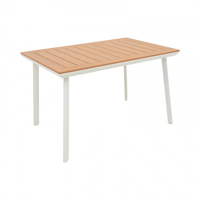 Τραπέζι Griffith pakoworld λευκό αλουμίνιο και plywood σε φυσική απόχρωση 120x80x74εκ