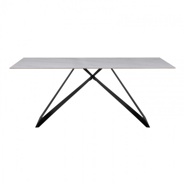 Τραπέζι Meja pakoworld Sintered stone λευκό με μεταλλικά πόδια σε μαύρη απόχρωση 180x90x76εκ