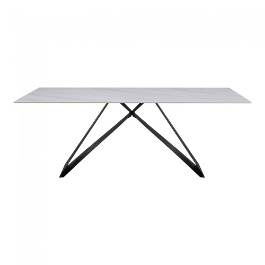 Τραπέζι Meja pakoworld Sintered stone λευκό με μεταλλικά πόδια σε μαύρη απόχρωση 200x100x76εκ