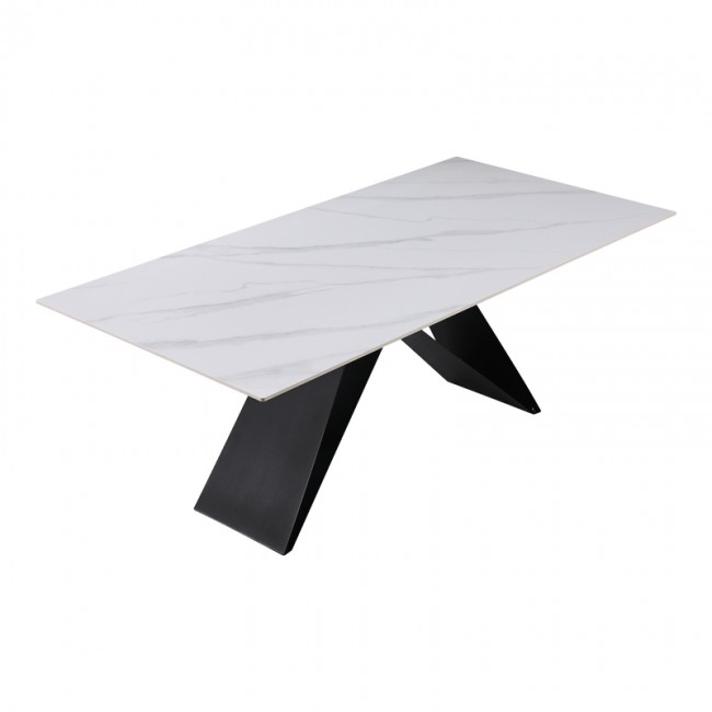 Τραπέζι Meja pakoworld Sintered stone λευκό με μεταλλικά πόδια σε μαύρη απόχρωση 200x100x76εκ