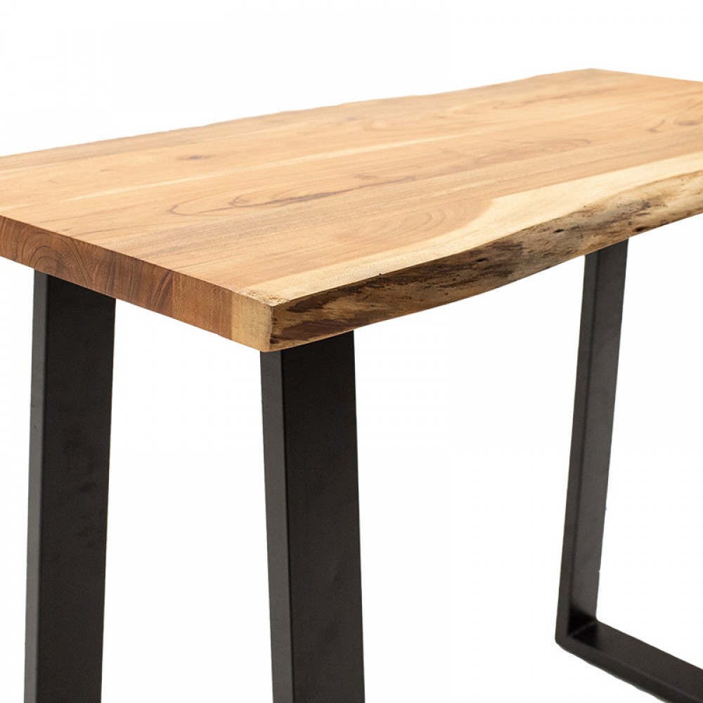 Τραπέζι μπαρ-κονσόλα Miles pakoworld μασίφ ξύλο 4εκ φυσικό-πόδι μαύρο 120x53x97εκ