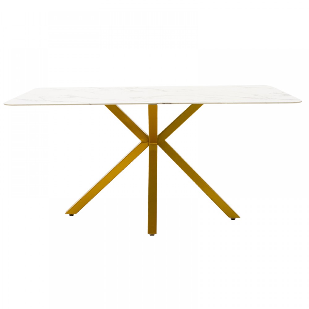Τραπέζι Paris pakoworld γυαλί 8mm σχέδιο μαρμάρου-χρυσό 160x80x75εκ