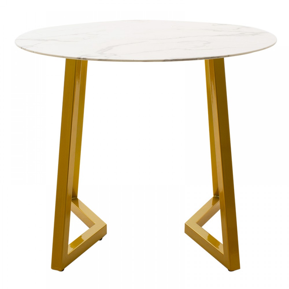 Τραπέζι Paris pakoworld στρόγγυλο γυαλί 8mm σχέδιο μαρμάρου-χρυσό Φ90x75εκ