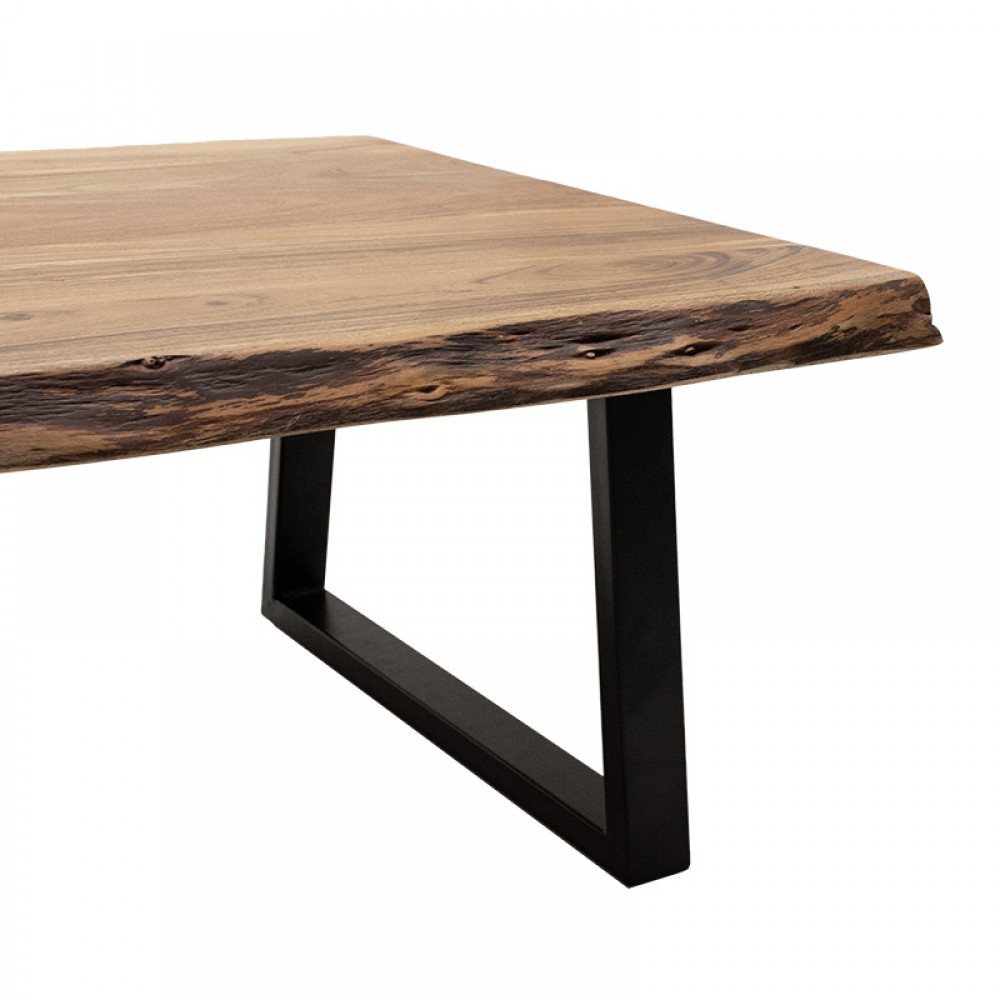 Τραπέζι σαλονιού Miles pakoworld μασίφ ξύλο 4εκ φυσικό-πόδι μαύρο 115x72x41εκ