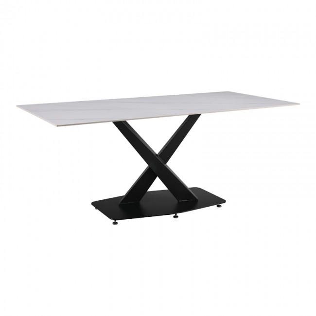 Τραπέζι Tafel pakoworld Sintered stone λευκό με μεταλλικά πόδια σε μαύρη απόχρωση 180x90x76εκ