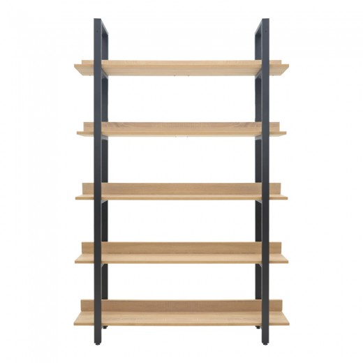 Βιβλιοθήκη Almond pakoworld σε oak-μαύρη απόχρωση 120x29x185εκ