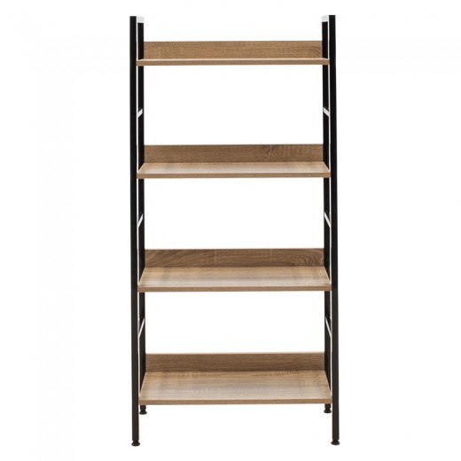 Βιβλιοθήκη- Ραφιέρα Ramon pakoworld φυσικό-μαύρο 60x28x125,5εκ