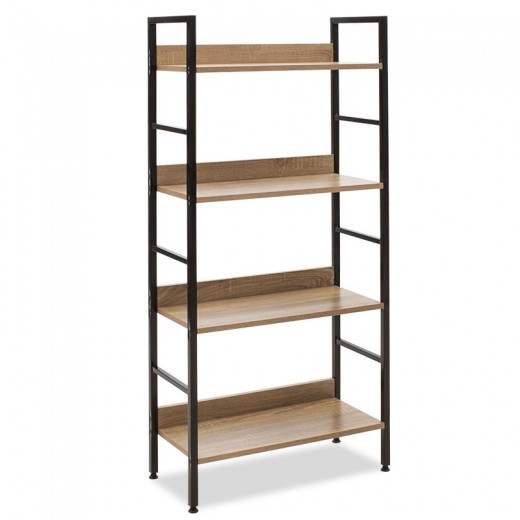 Βιβλιοθήκη- Ραφιέρα Ramon pakoworld φυσικό-μαύρο 60x28x125,5εκ
