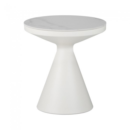 Βοηθητικά τραπέζια Coozlin Inart sintered stone σε απόχρωση λευκό μαρμάρου με λευκό μέταλλο