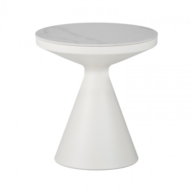 Βοηθητικά τραπέζια Coozlin Inart sintered stone σε απόχρωση λευκό μαρμάρου με λευκό μέταλλο