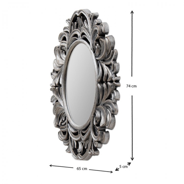 Καθρέφτης τοίχου οβάλ πλαστικός χρώμα silver 65x5x74εκ.