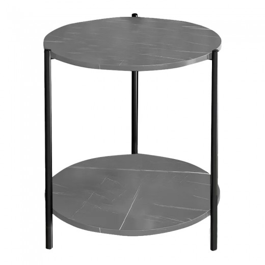 Βοηθητικό τραπέζι Rhythm MDF γκρι μαρμάρου-μαύρο Φ48x60cm