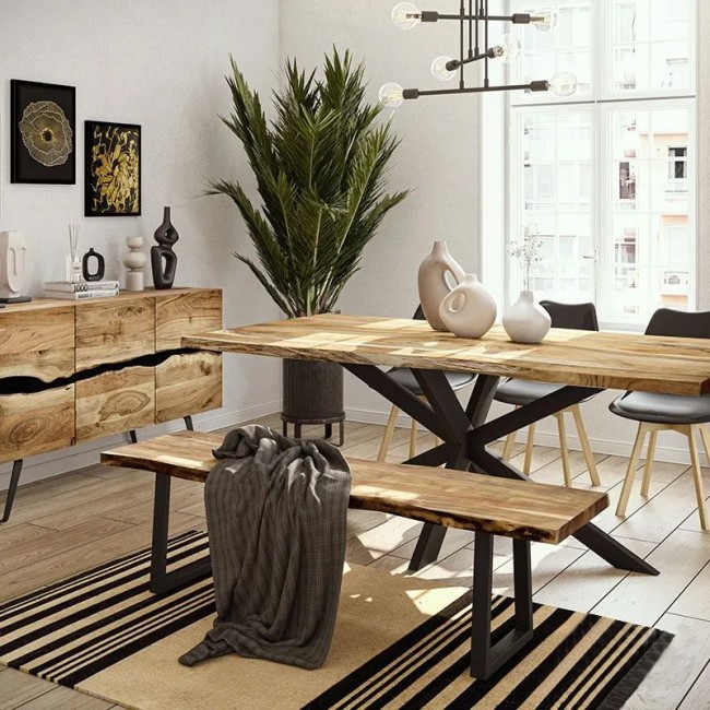 Μπουφές Imena pakoworld μασίφ ξύλο 4εκ φυσικό-μαύρο 148x43.5x86εκ