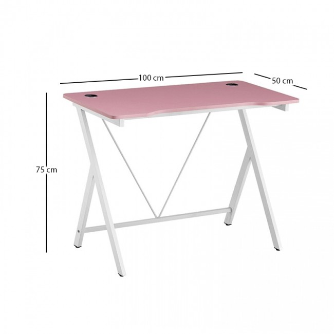 ΓΡΑΦΕΙΟ 100X50X75εκ.ΡΟΖ MDF/ΛΕΥΚΟ ΜΕΤΑΛΛΙΚΟ